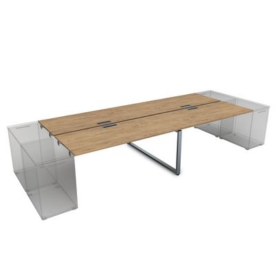 Gloss СТБД-О.974 (Teakwood/алюминий матовый) Стол системы БЕНЧ на 4 рабочих места, приставной