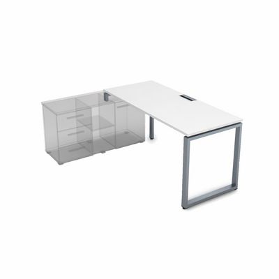 Gloss СТЛ-О.995 (Белый премиум/алюминий матовый) Стол рабочий прямолинейный, три опоры - левый