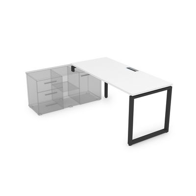 Gloss СТЛ-О.994 (Белый премиум/черный) Стол рабочий прямолинейный, три опоры - левый