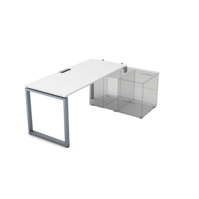 Gloss СТН-О.989 (Белый премиум/алюминий матовый) Стол системы БЕНЧ линейный, три опоры, начальный