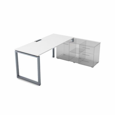 Gloss СТП-О.995 (Белый премиум/алюминий матовый) Стол рабочий прямолинейный, три опоры - правый