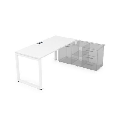 Gloss СТП-О.996 (Белый премиум/белый) Стол рабочий прямолинейный, три опоры - правый