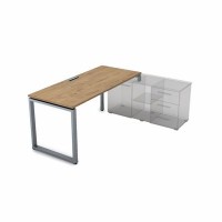 Gloss СТП-О.995 (Teakwood/алюминий матовый) Стол рабочий прямолинейный, три опоры - правый