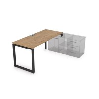 Gloss СТП-О.995 (Teakwood/черный) Стол рабочий прямолинейный, три опоры - правый