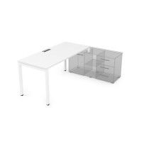 Gloss СТП-П.974 (Белый премиум/белый) Стол рабочий прямолинейный, три опоры - правый