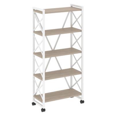 Loft VR.L-MST.K-5.8 (Дуб аттик/Белый) Стеллаж на колесных опорах - 5полок