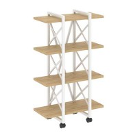 Loft VR.L-MST.K-4.4V (Тиквуд светлый/Белый) Стеллаж на колесных опорах - 4 полки