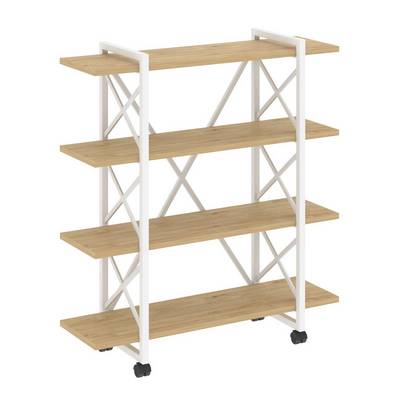 Loft VR.L-MST.K-4.8V (Тиквуд светлый/Белый) Стеллаж на колесных опорах - 4 полки