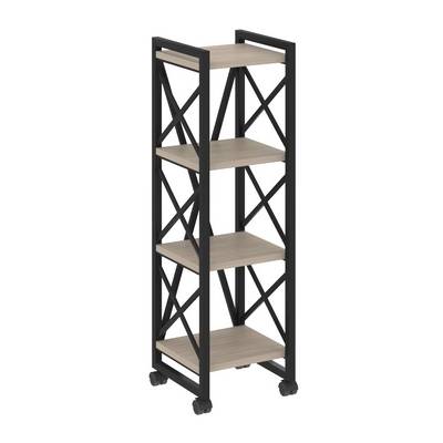 Loft VR.L-MST.K-4.4 (Дуб аттик/Черный) Стеллаж на колесных опорах - 4 полки