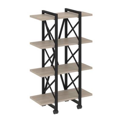 Loft VR.L-MST.K-4.4V (Дуб аттик/Черный) Стеллаж на колесных опорах - 4 полки