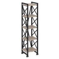 Loft VR.L-MST.K-5.4 (Дуб аттик/Черный) Стеллаж на колесных опорах - 5полок