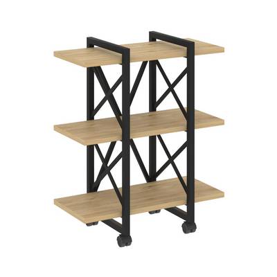 Loft VR.L-MST.K-3.4V (Тиквуд светлый/Черный) Стеллаж на колесных опорах - 3 полки