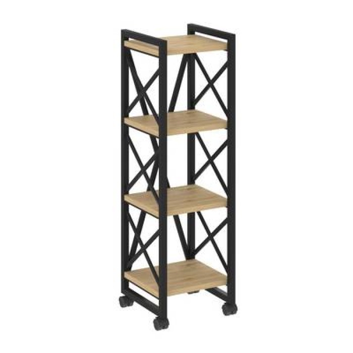 Лофт VR.L-MST.K-4.4 (Тиквуд светлый/Черный) Стеллаж на колесных опорах - 4 полки