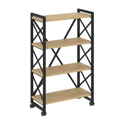 Loft VR.L-MST.K-4.8 (Тиквуд светлый/Черный) Стеллаж на колесных опорах - 4 полки