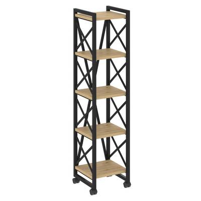 Loft VR.L-MST.K-5.4 (Тиквуд светлый/Черный) Стеллаж на колесных опорах - 5полок