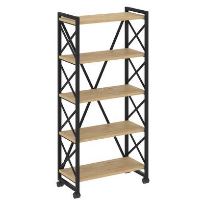 Loft VR.L-MST.K-5.8 (Тиквуд светлый/Черный) Стеллаж на колесных опорах - 5полок