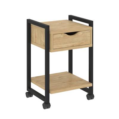 Loft VR.L-T1.K (Тиквуд светлый/Черный) Тумба на колесных опорах с ящиком и полкой