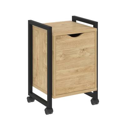 Loft VR.L-T2.K (Тиквуд светлый/Черный) Тумба на колесных опорах с распашным фасадом