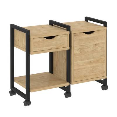 Loft VR.L-TN-3.K (Тиквуд светлый/Черный) Тумба на колесных опорах наборная