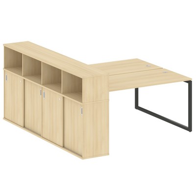 Metal System Quattro 4x4 40БО.РС-СШК-4.4 (Акация лорка/Антрацит) Рабочая станция на О-образном м/к с опорным шкафом-купе