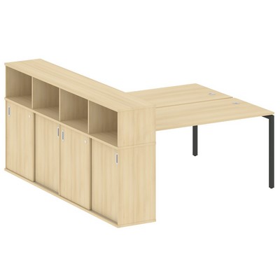 Metal System Quattro 4x4 40БП.РС-СШК-4.4 (Акация лорка/Антрацит) Рабочая станция на П-образном м/к с опорным шкафом-купе