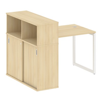 Metal System Quattro 4x4 40БО.РС-СШК-3.1 (Акация лорка/Белый) Стол письменный на О-образном м/к с опорным шкафом-купе