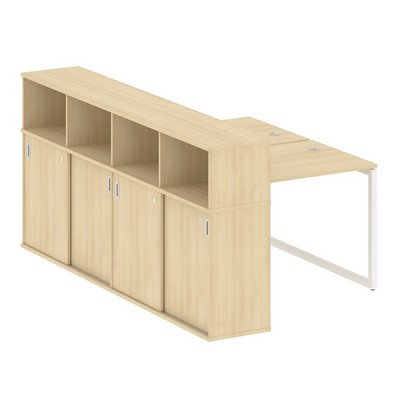 Metal System Quattro 4x4 40БО.РС-СШК-4.1 (Акация лорка/Белый) Рабочая станция на О-образном м/к с опорным шкафом-купе