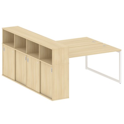 Metal System Quattro 4x4 40БО.РС-СШК-4.4 (Акация лорка/Белый) Рабочая станция на О-образном м/к с опорным шкафом-купе