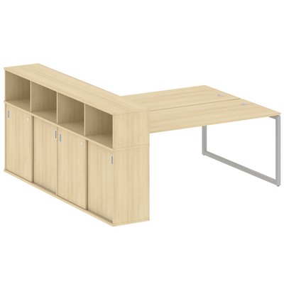 Metal System Quattro 4x4 40БО.РС-СШК-4.5 (Акация лорка/Серый) Рабочая станция на О-образном м/к с опорным шкафом-купе