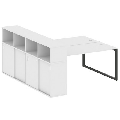 Metal System Quattro 4x4 40БО.РС-СШК-4.4 (Белый/Антрацит) Рабочая станция на О-образном м/к с опорным шкафом-купе