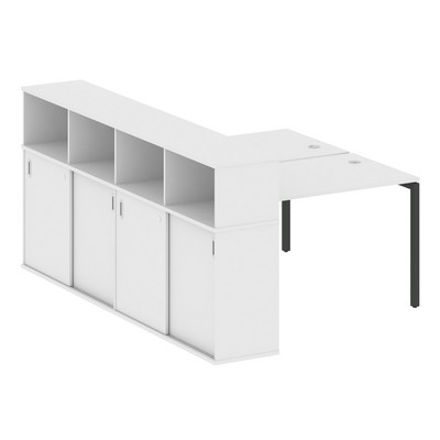 Metal System Quattro 4x4 40БП.РС-СШК-4.2 (Белый/Черный) Рабочая станция на П-образном м/к с опорным шкафом-купе