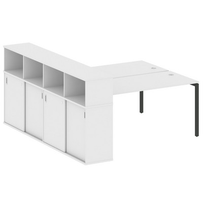 Metal System Quattro 4x4 40БП.РС-СШК-4.4 (Белый/Черный) Рабочая станция на П-образном м/к с опорным шкафом-купе