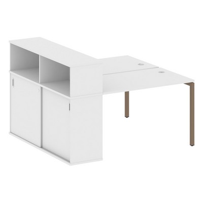 Metal System Quattro 4x4 40БП.РС-СШК-2.2 (Белый/Мокко) Рабочая станция на П-образном м/к с опорным шкафом-купе