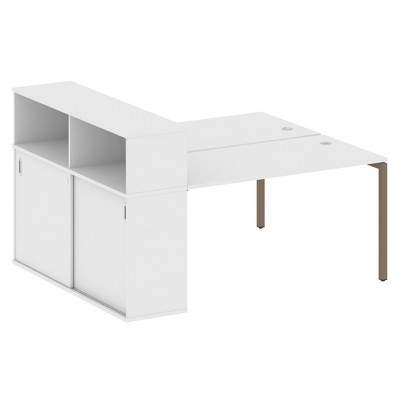 Metal System Quattro 4x4 40БП.РС-СШК-2.3 (Белый/Мокко) Рабочая станция на П-образном м/кс опорным шкафом-купе