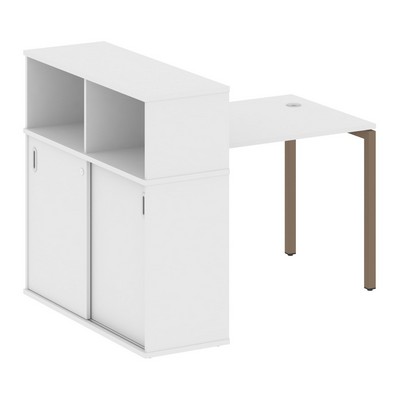 Metal System Quattro 4x4 40БП.РС-СШК-3.1 (Белый/Мокко) Стол письменный на П-образном м/к с опорным шкафом-купе