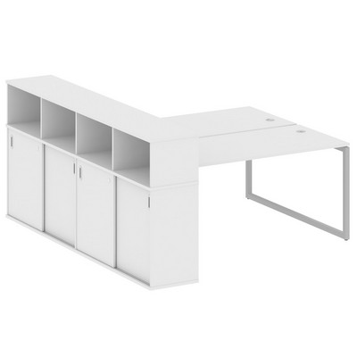 Metal System Quattro 4x4 40БО.РС-СШК-4.4 (Белый/Серый) Рабочая станция на О-образном м/к с опорным шкафом-купе