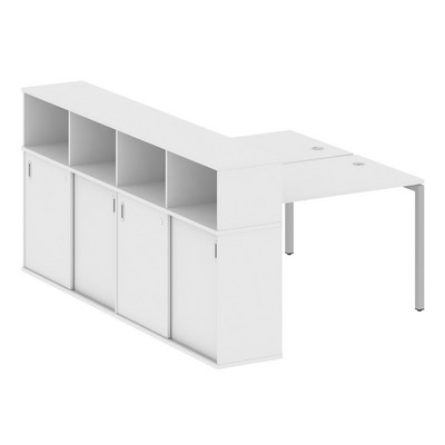 Metal System Quattro 4x4 40БП.РС-СШК-4.2 (Белый/Серый) Рабочая станция на П-образном м/к с опорным шкафом-купе