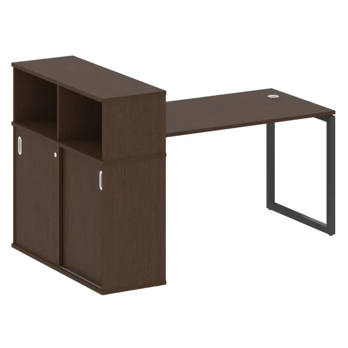 40БО.РС-СШК-3.3 (Венге цаво/Черный) Стол письменный на О-образном м/к с опорным шкафом-купе
