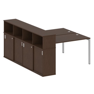 Metal System Quattro 4x4 40БП.РС-СШК-4.3 (Венге цаво/Серый) Рабочая станция на П-образном м/к с опорным шкафом-купе