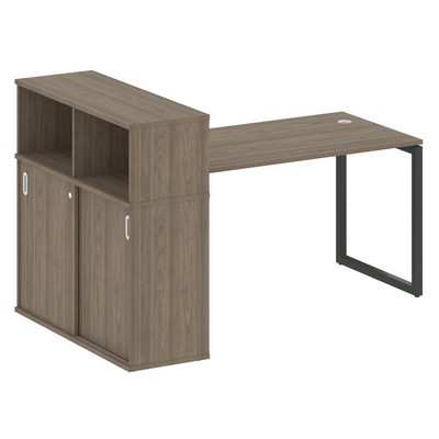 Metal System Quattro 4x4 40БО.РС-СШК-3.3 (Вяз благородный/Антрацит) Стол письменный на О-образном м/к с опорным шкафом-купе