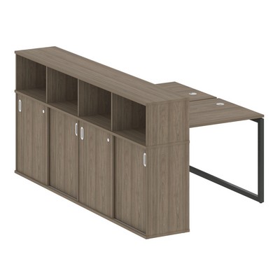 Metal System Quattro 4x4 40БО.РС-СШК-4.1 (Вяз благородный/Антрацит) Рабочая станция на О-образном м/к с опорным шкафом-купе