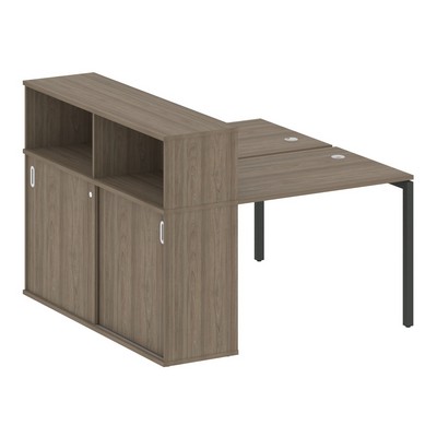 Metal System Quattro 4x4 40БП.РС-СШК-2.1 (Вяз благородный/Черный) Рабочая станция на П-образном м/к с опорным шкафом-купе