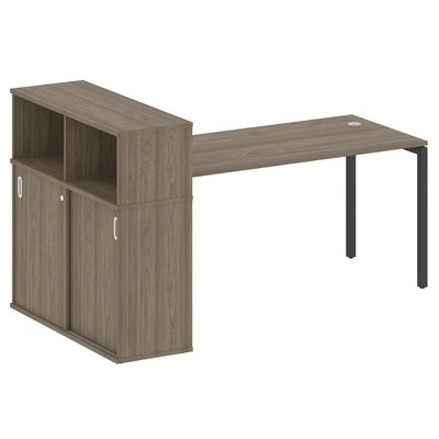 Metal System Quattro 4x4 40БП.РС-СШК-3.4 (Вяз благородный/Черный) Стол письменный на П-образном м/к с опорным шкафом-купе