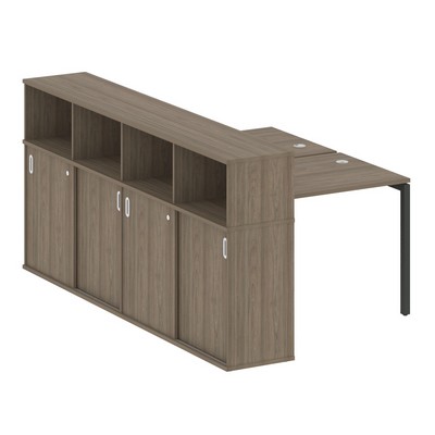 Metal System Quattro 4x4 40БП.РС-СШК-4.1 (Вяз благородный/Черный) Рабочая станция на П-образном м/к с опорным шкафом-купе