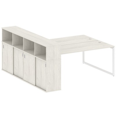 Metal System Quattro 4x4 40БО.РС-СШК-4.5 (Вяз благородный/Белый) Рабочая станция на О-образном м/к с опорным шкафом-купе