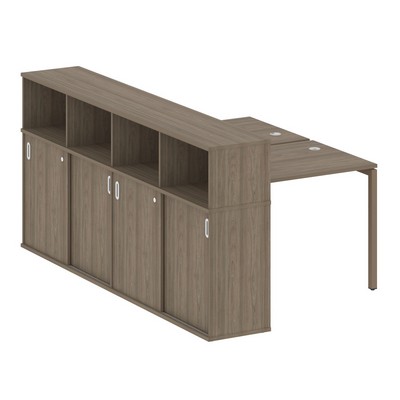 Metal System Quattro 4x4 40БП.РС-СШК-4.1 (Вяз благородный/Мокко) Рабочая станция на П-образном м/к с опорным шкафом-купе