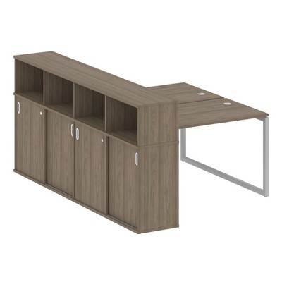 Metal System Quattro 4x4 40БО.РС-СШК-4.2 (Вяз благородный/Серый) Рабочая станция на О-образном м/к с опорным шкафом-купе