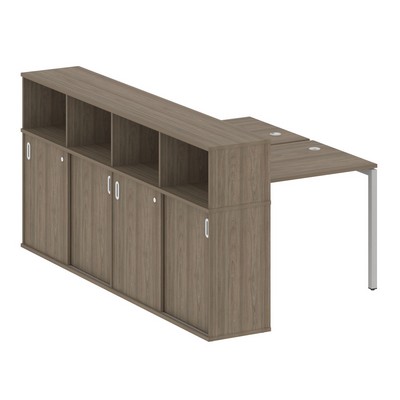 Metal System Quattro 4x4 40БП.РС-СШК-4.1 (Вяз благородный/Серый) Рабочая станция на П-образном м/к с опорным шкафом-купе