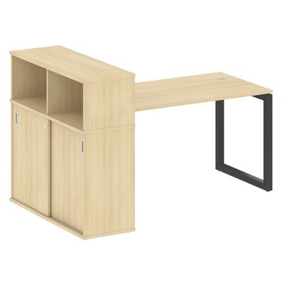 Metal System Quattro 5x5 50БО.РС-СШК-3.3 (Акация лорка/Антрацит) Стол письменный на О-образном м/к с опорным шкафом-купе