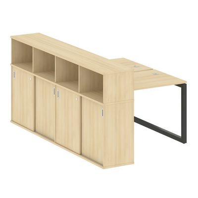 Metal System Quattro 5x5 50БО.РС-СШК-4.1 (Акация лорка/Антрацит) Рабочая станция на О-образном м/к с опорным шкафом-купе